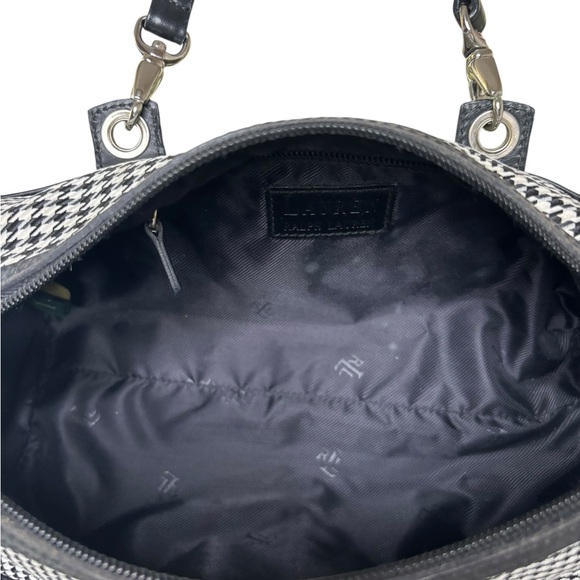 Ralph Lauren LAUREN Houndstooth Barrel Satchel Black White Shoulder Bag - Picture 7 of 7